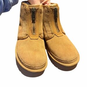 Rare UGG Womens Neumel Zip Platform Suede Boots Chestnut Winter Red slip on 5